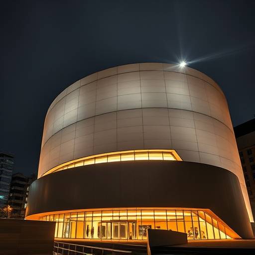 Fachada del Museo Guggenheim de Bilbao iluminado de noche