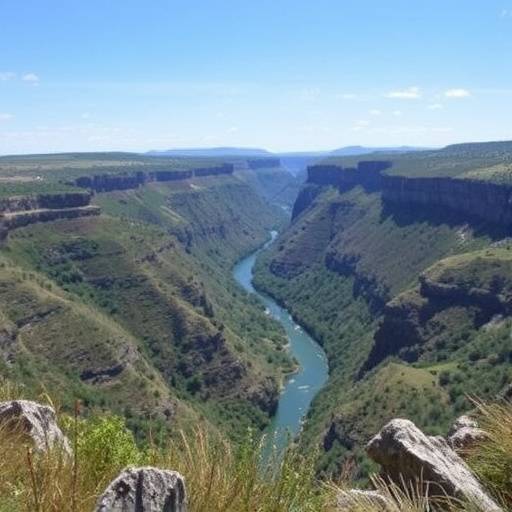 Paisaje de la Ribeira Sacra en Galicia con ca&ntilde;ones y r&iacute;os.