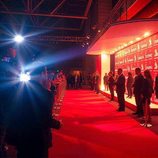 Una alfombra roja iluminada durante un festival de cine.
